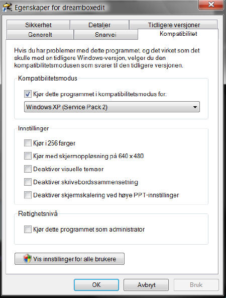 Bakoverkompatibilitet i Vista